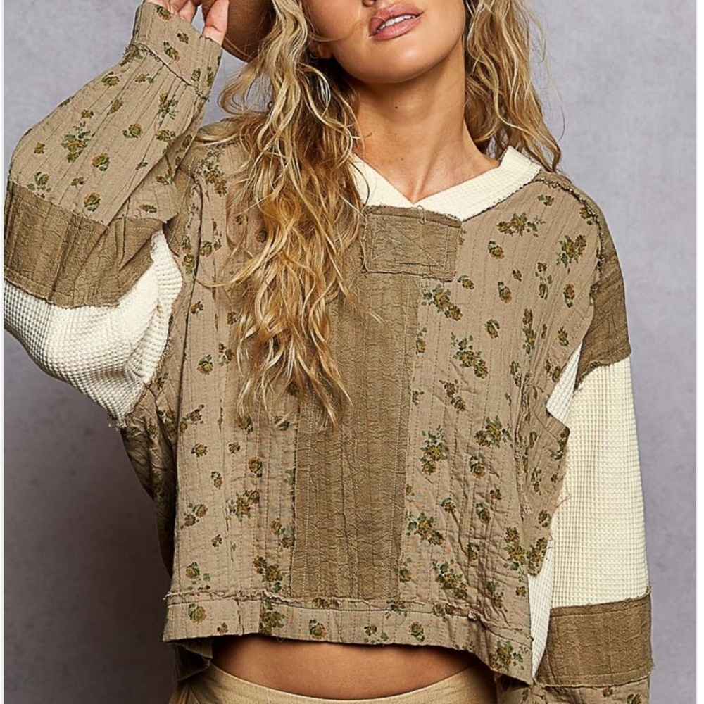 POL Floral Patchwork Long Sleeve Top